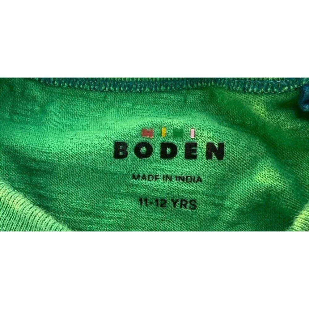 Mini Boden Kids Animal Printed Cotton T-Shirt in Aloe Green Tiger 11-12Y